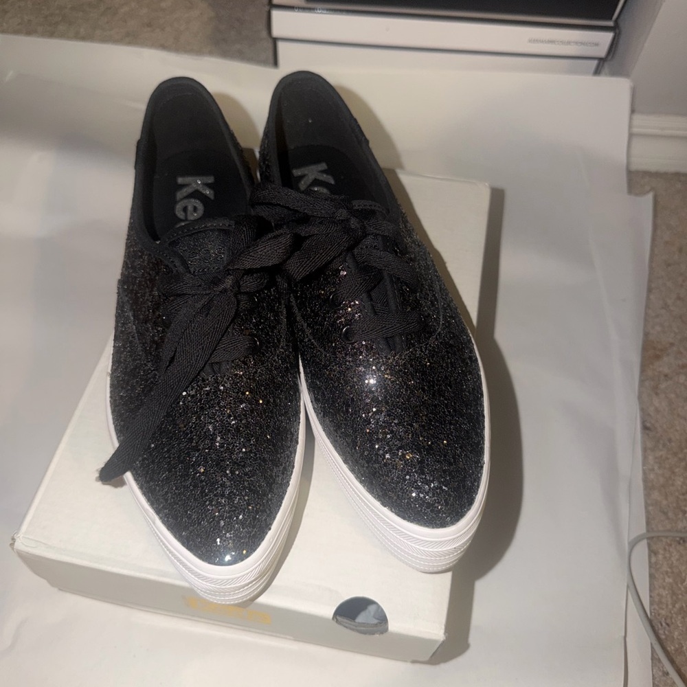 Keds Black Glitter Platform Lace-Up Sneaker